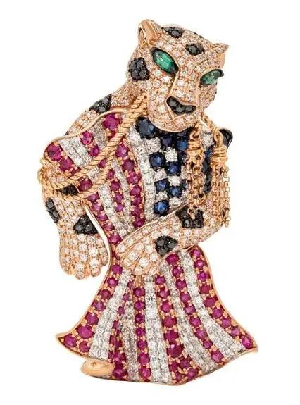 Patriotic leopard brooch
Rose gold, diamonds, sapphires, rubies, emeralds
Madeleine K. Albright collection
Freeman's auction, May 2024