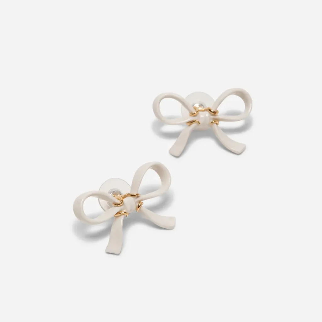 ANDRES GALLARDO-BOW-White Bow Ceramic Stud Earrings