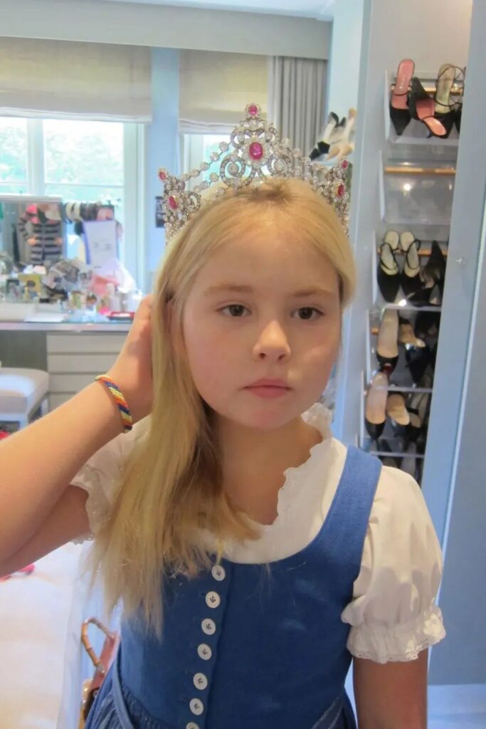 Princess Catharina-Amalia as a child wearing her mother's tiara