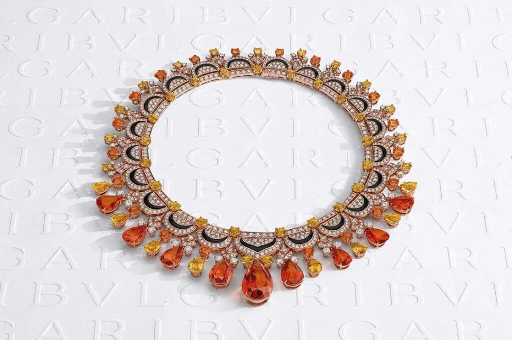 Bulgari Mediterranea high jewelry collection

Oriental Dream necklace
Rare orange-red garnets from Zambia, total weight 90 carats