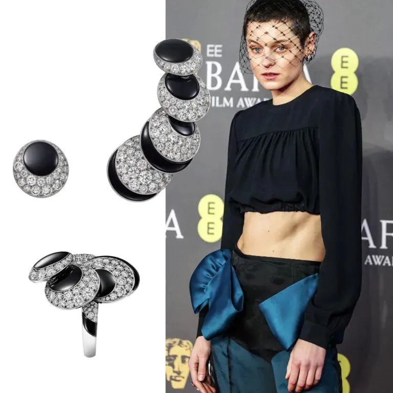 EMMA CORRIN wearing Cartier Libre Polymorph earrings at the BAFTA