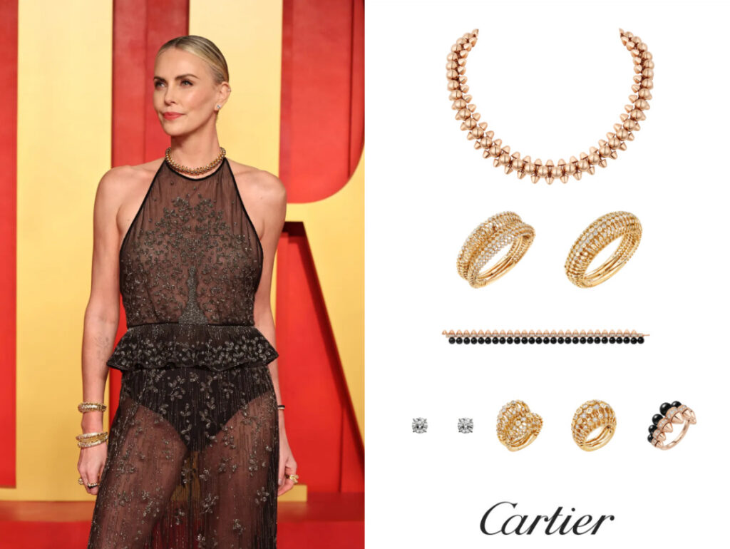 Charlize Theron wearing Cartier jewelry