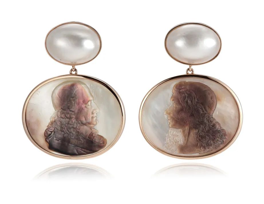 Lydia Courteille earrings
Antique carved agate, mother-of-pearl