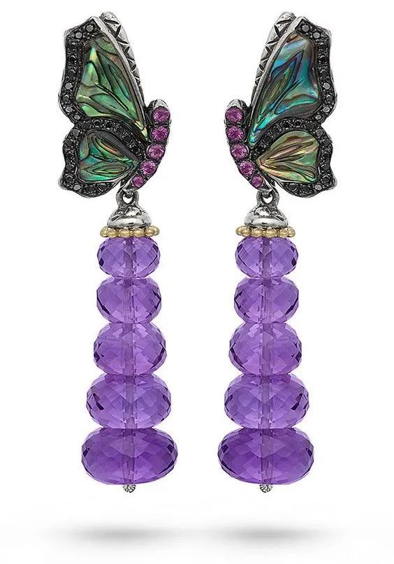 Barbara Bixby Zen Garden series butterfly earrings
Amethyst, black diamonds, black mother-of-pearl, sapphire, diamonds