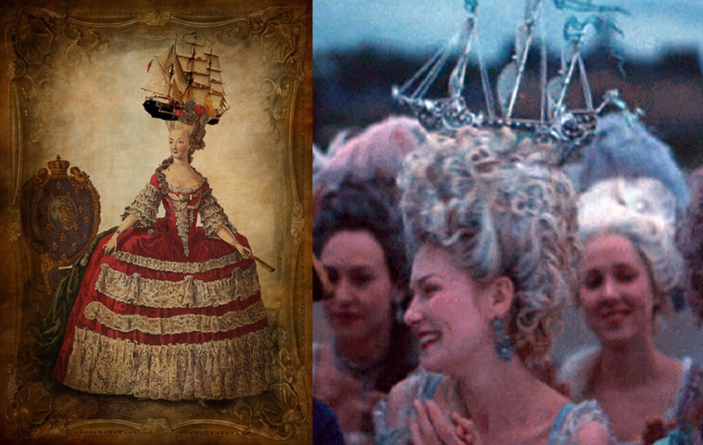 The movie's depiction of the queen wearing a ship on her head is not fictional. For aesthetic reasons, the film actually reduced the size of the ship and wig; the reality would have been even more exaggerated.