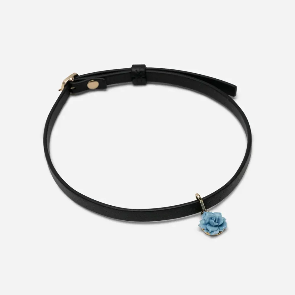 ANDRES GALLARDO-Mini Rose-Blue Rose Leather Choker