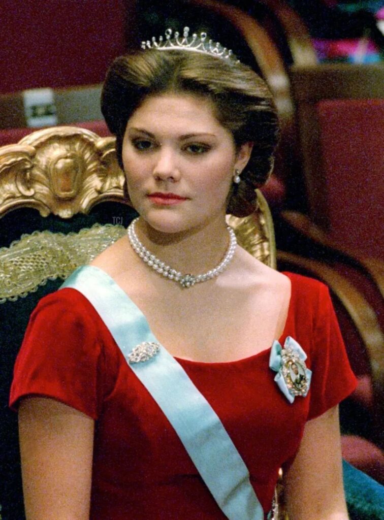 Crown Princess Victoria of Sweden wearing the sapphire and diamond tiara