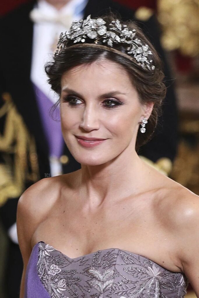 Queen Letizia wearing the Spanish Floral Tiara