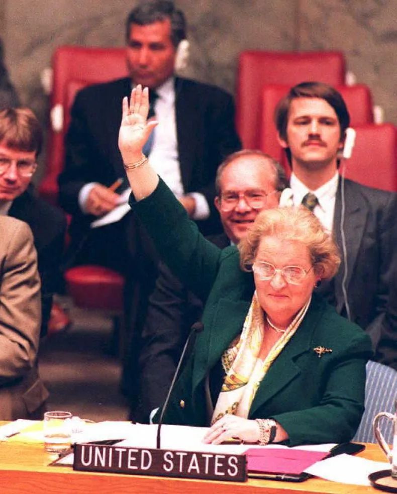 Madeleine K. Albright wearing a snake brooch