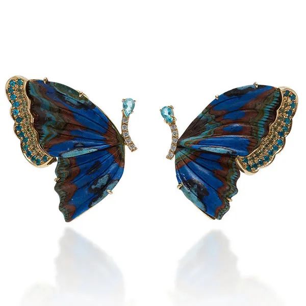 Casa Castro Butterfly Earrings
Gold, chrysocolla, apatite