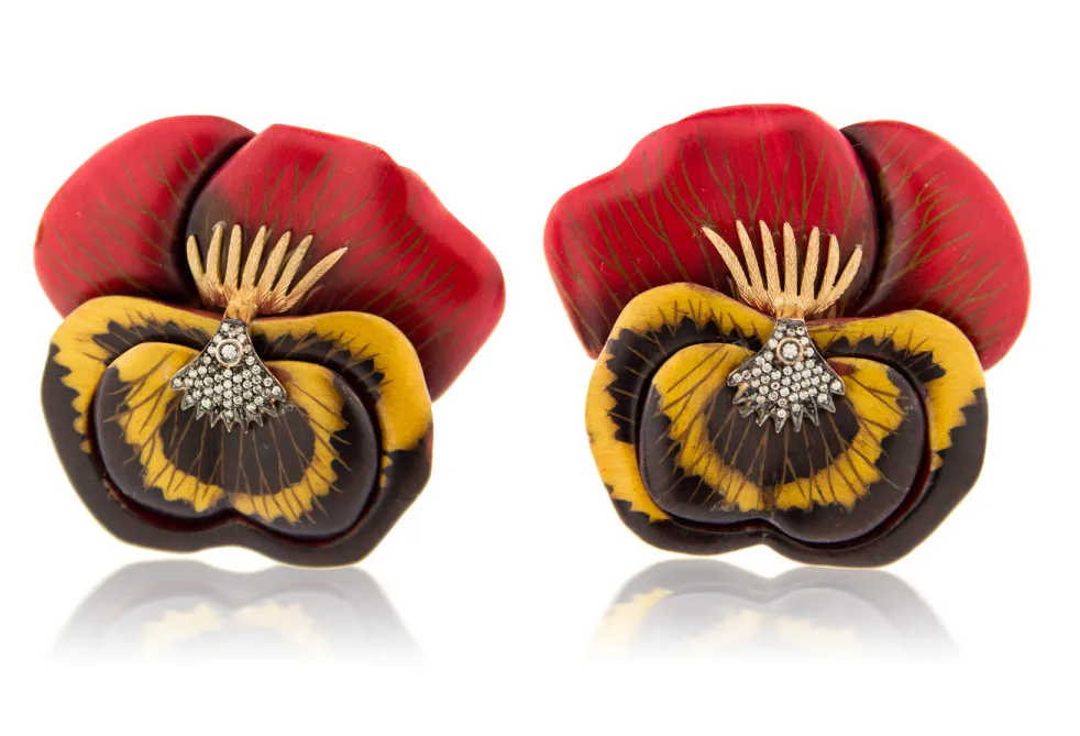 Silvia Furmanovich Pansy Earrings
Diamonds, marquetry