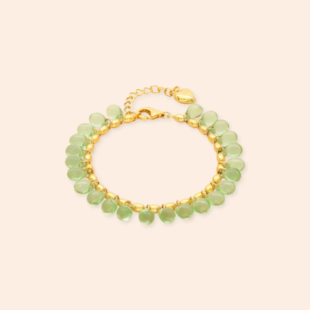 ANNELE WORLD Annele-Minty Mojito Mint Green Gold Bracelet
925 silver plated with 18K yellow gold, handmade glass