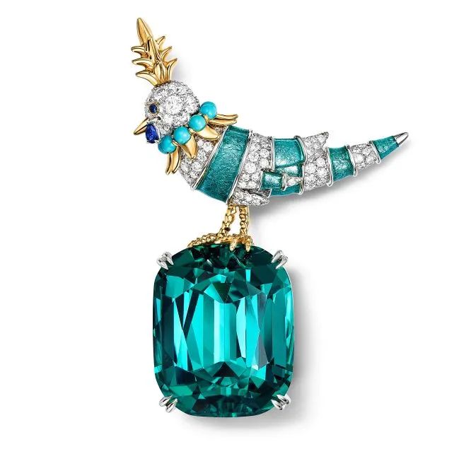 Tiffany & Co. Jean Schlumberger high jewelry collection rainbow "Bird on a Rock" brooch