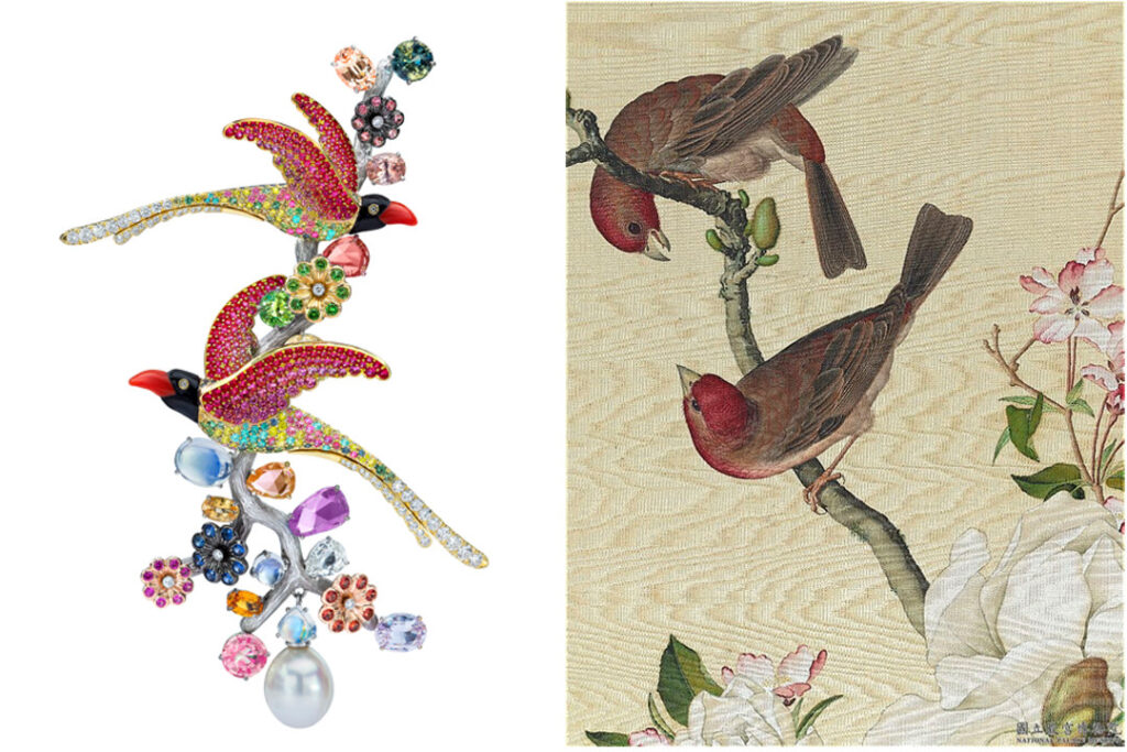 ANNA HU China Red Magpie Brooch and Giuseppe Castiglione's painting