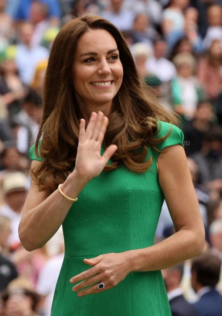 Kate Middleton wearing Halcyon Days bangle
Attending the 2022 Wimbledon Tennis Championships