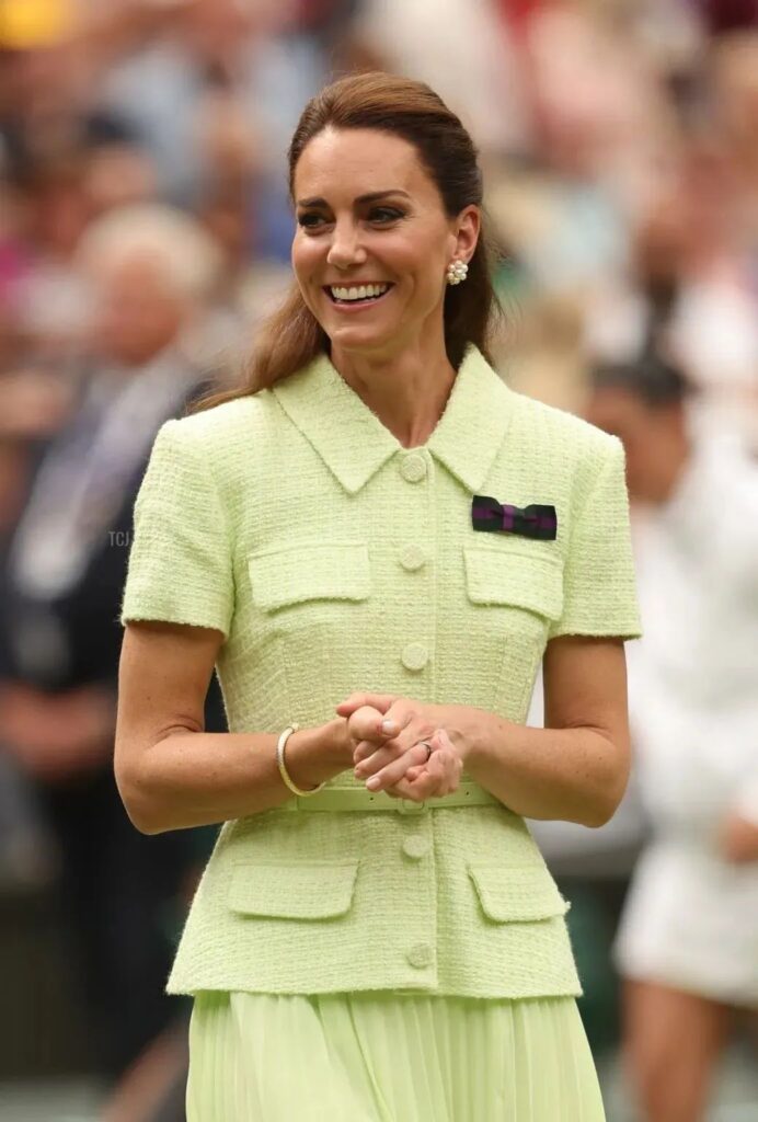 Kate Middleton wearing Halcyon Days bangle
Attending the 2023 Wimbledon Tennis Championships